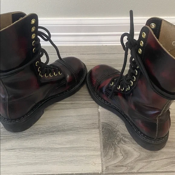 Dr. Martens they are * Grinders *Burgundy and Black Combat Boots - Picture 3 of 5